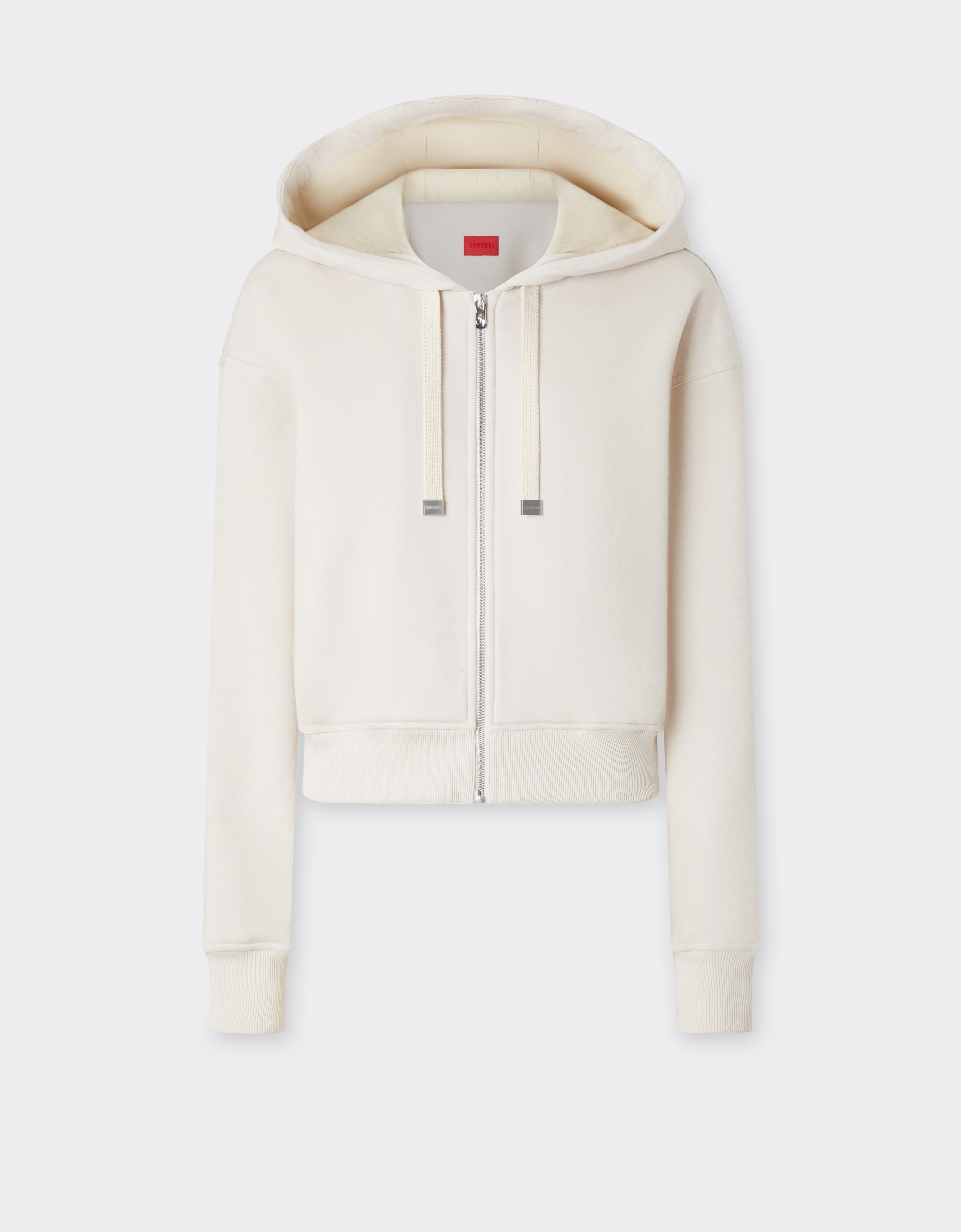 Ferrari Hooded Wool And Cotton Sweatshirt In Ivory Cream
