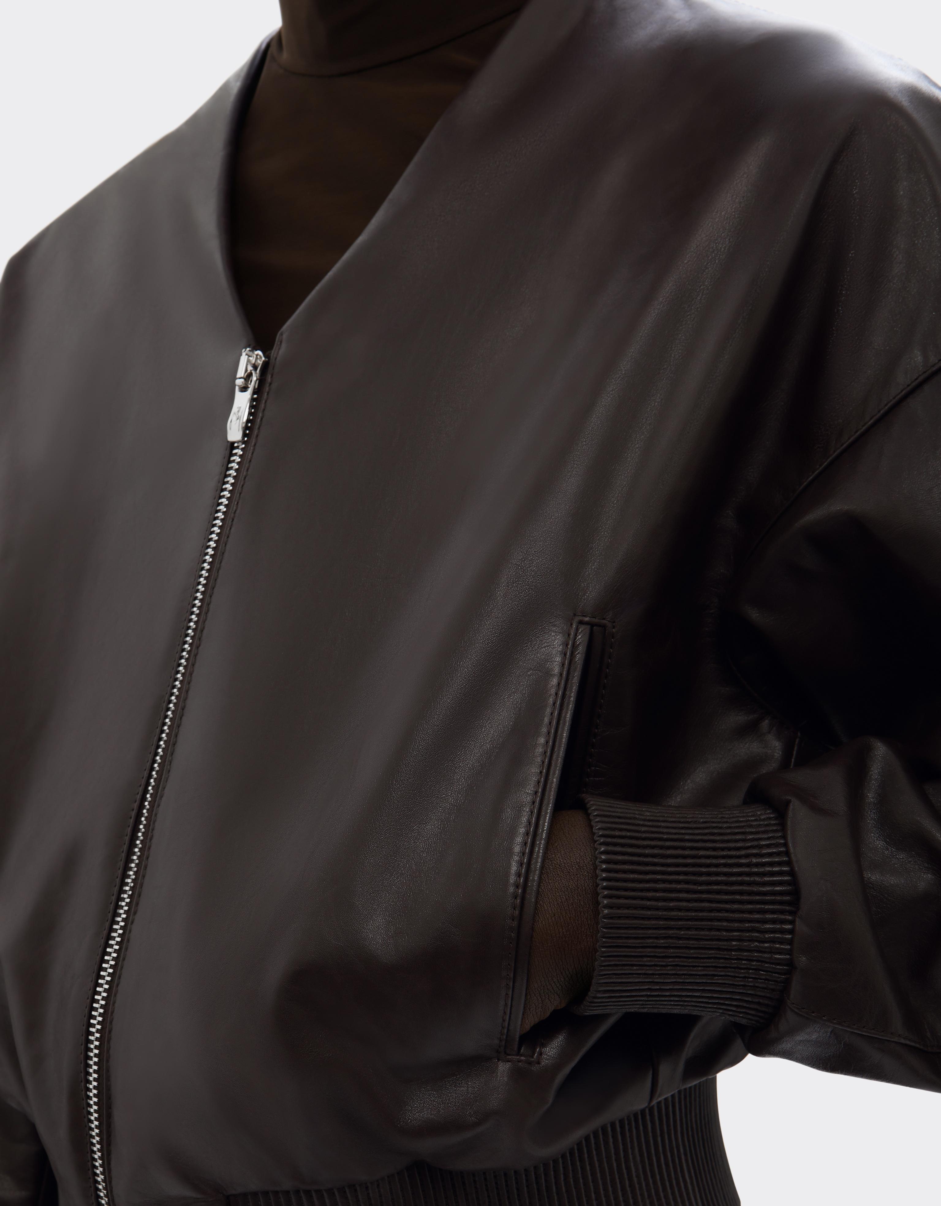 Leather Bomber Jacket with V-Neck