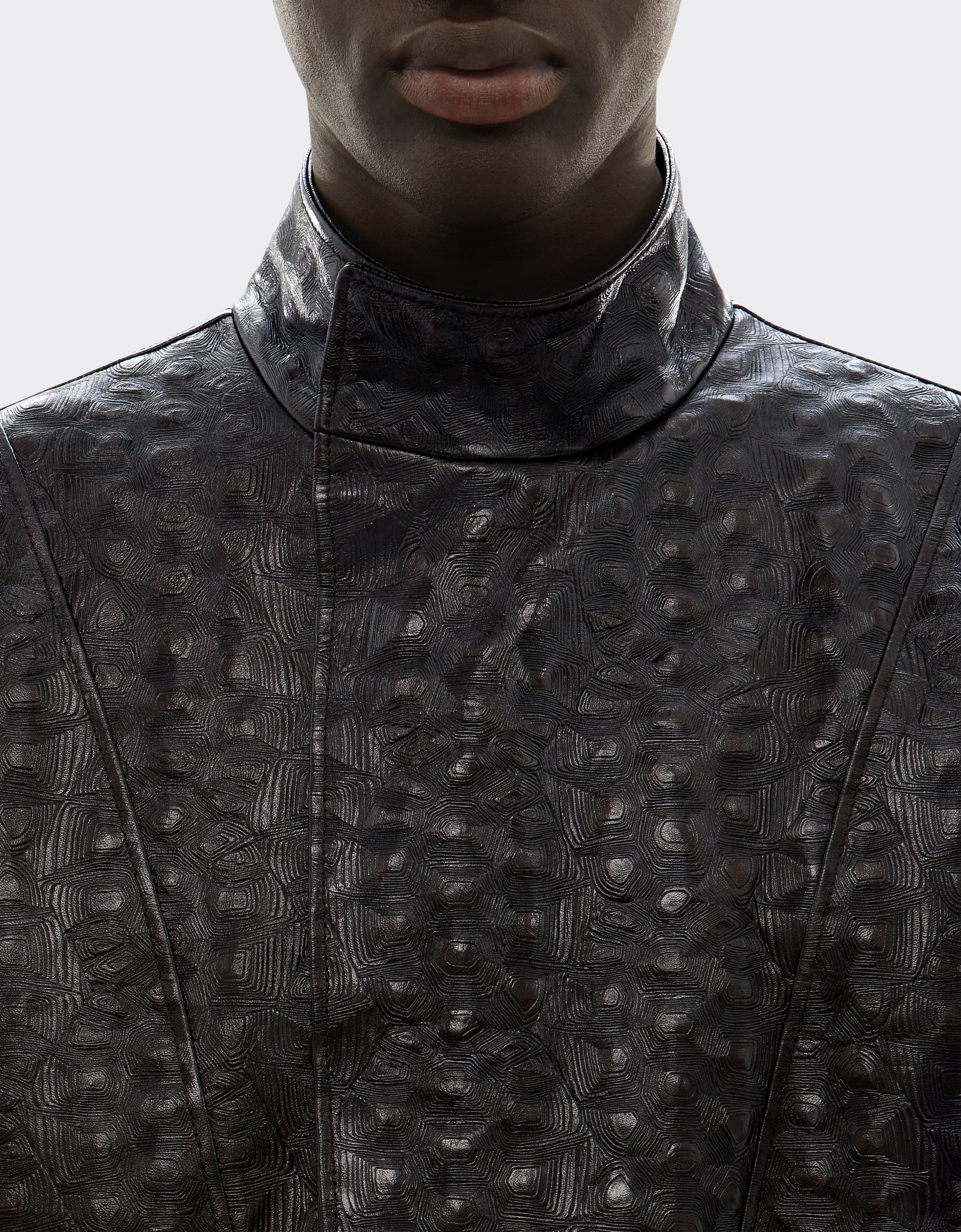 Leather Pea Coat with Turtle Pattern