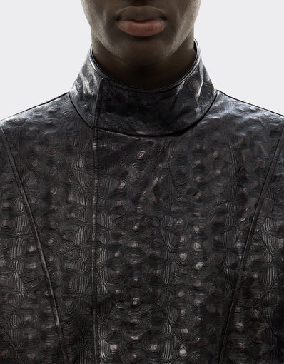 Leather Pea Coat with Turtle Pattern