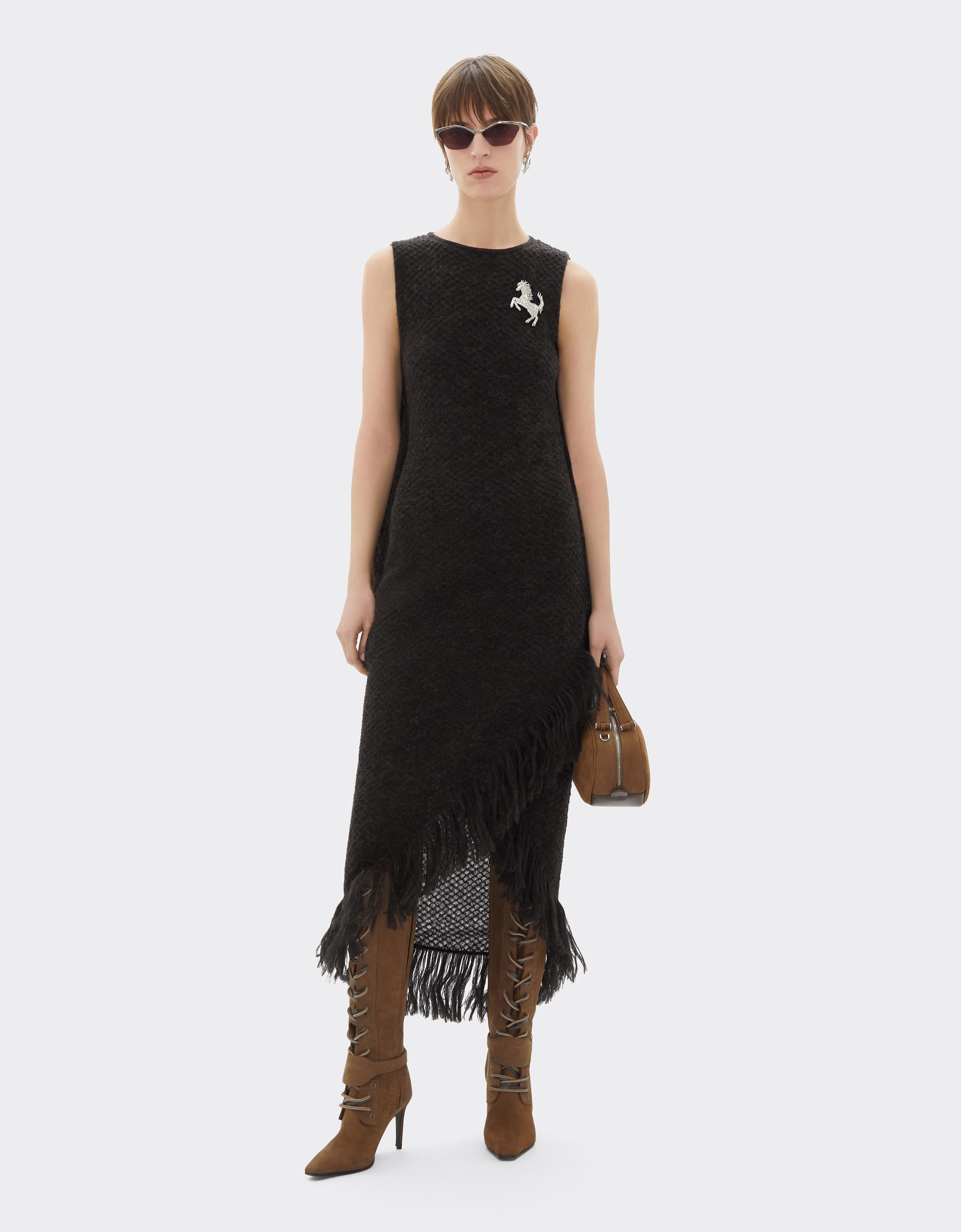 Robe midi en mélange de laine avec franges