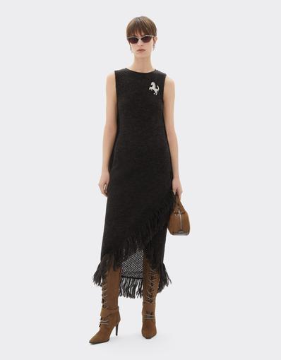 Midi dress in wool blend with fringing