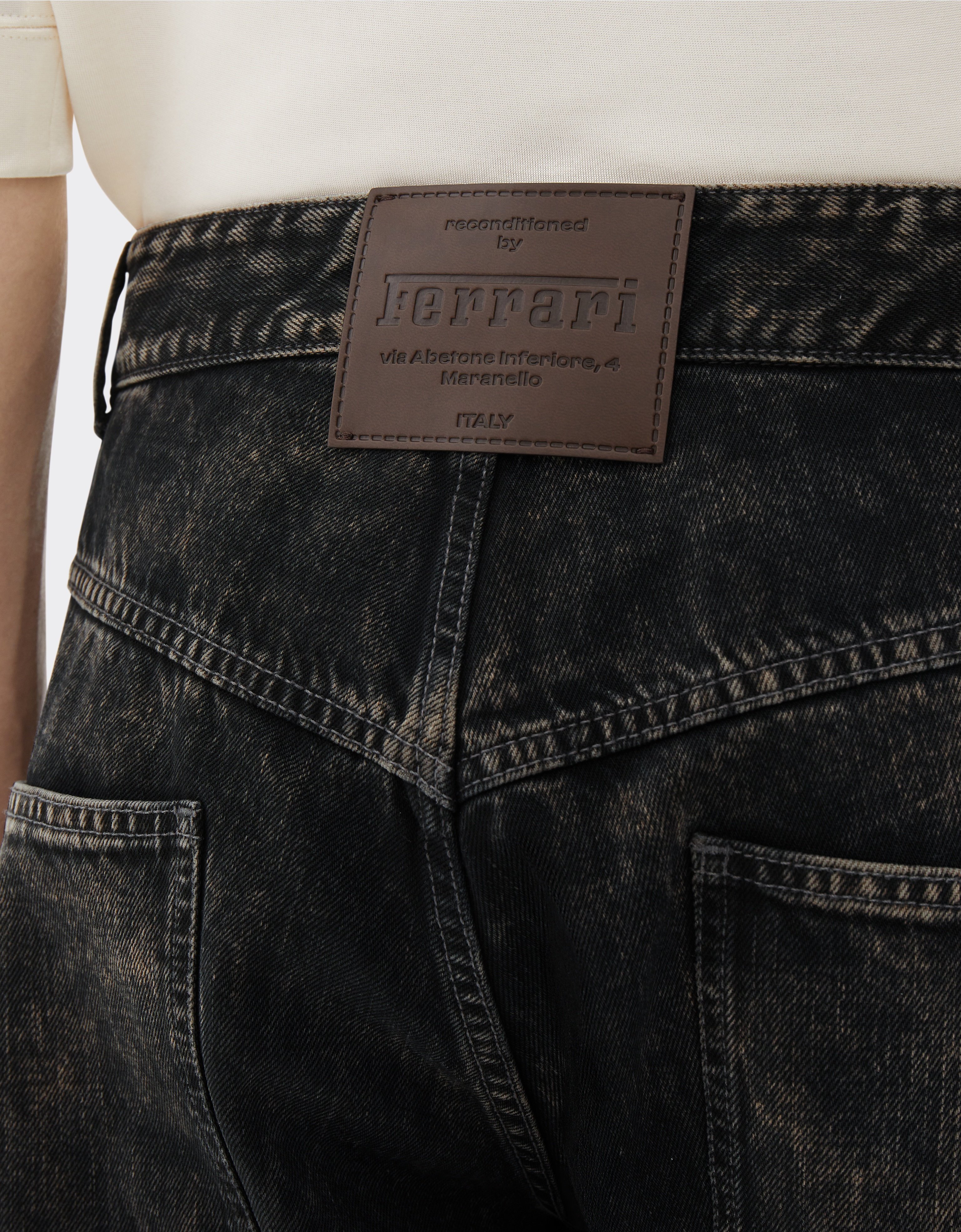 Reconditioned by Ferrari denim trousers for the 2026 Silverstone Grand Prix