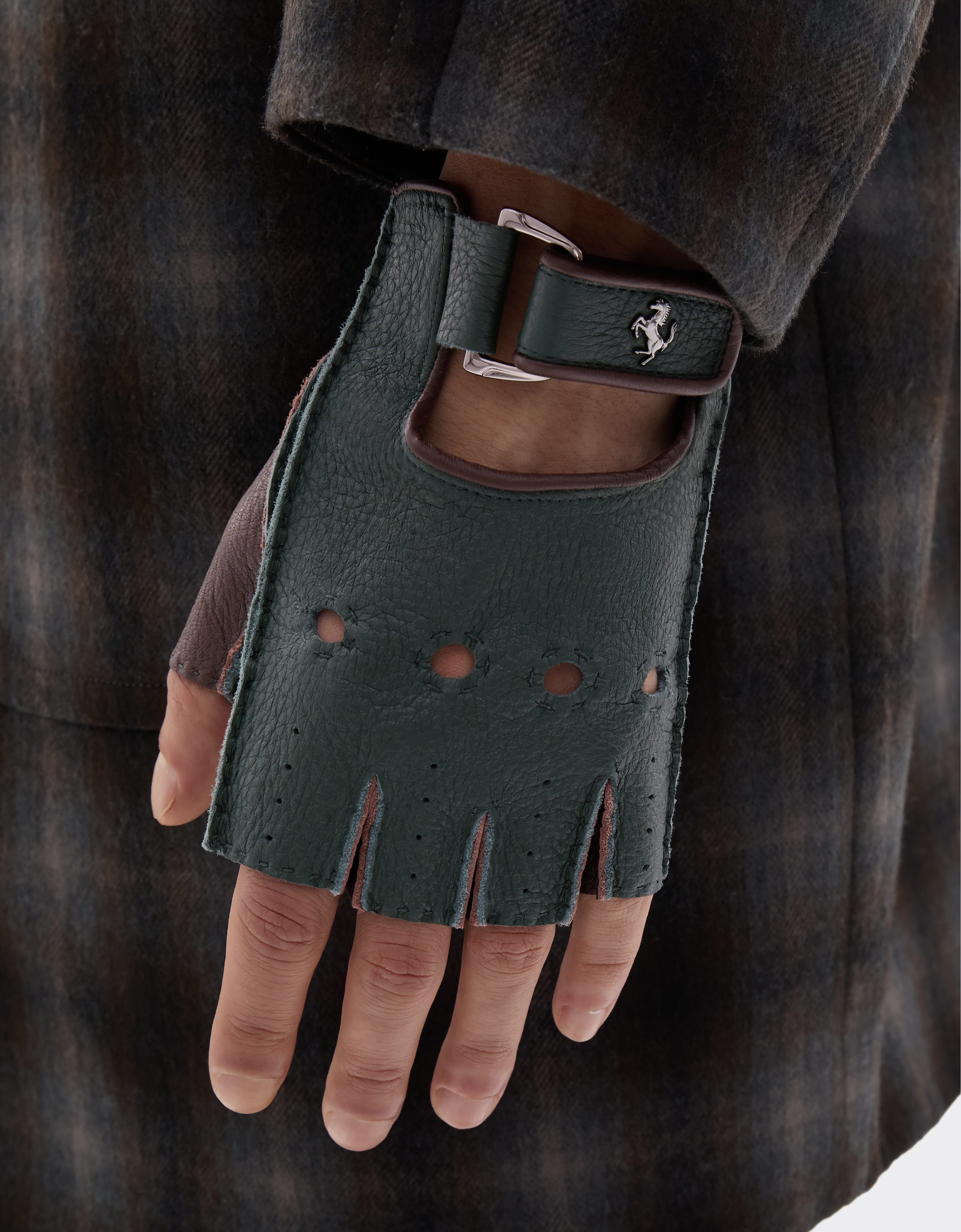 Fingerless Leather Gloves with Prancing Horse Logo