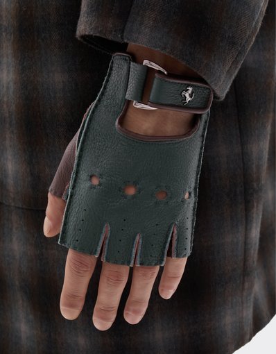 Fingerless Leather Gloves with Prancing Horse Logo