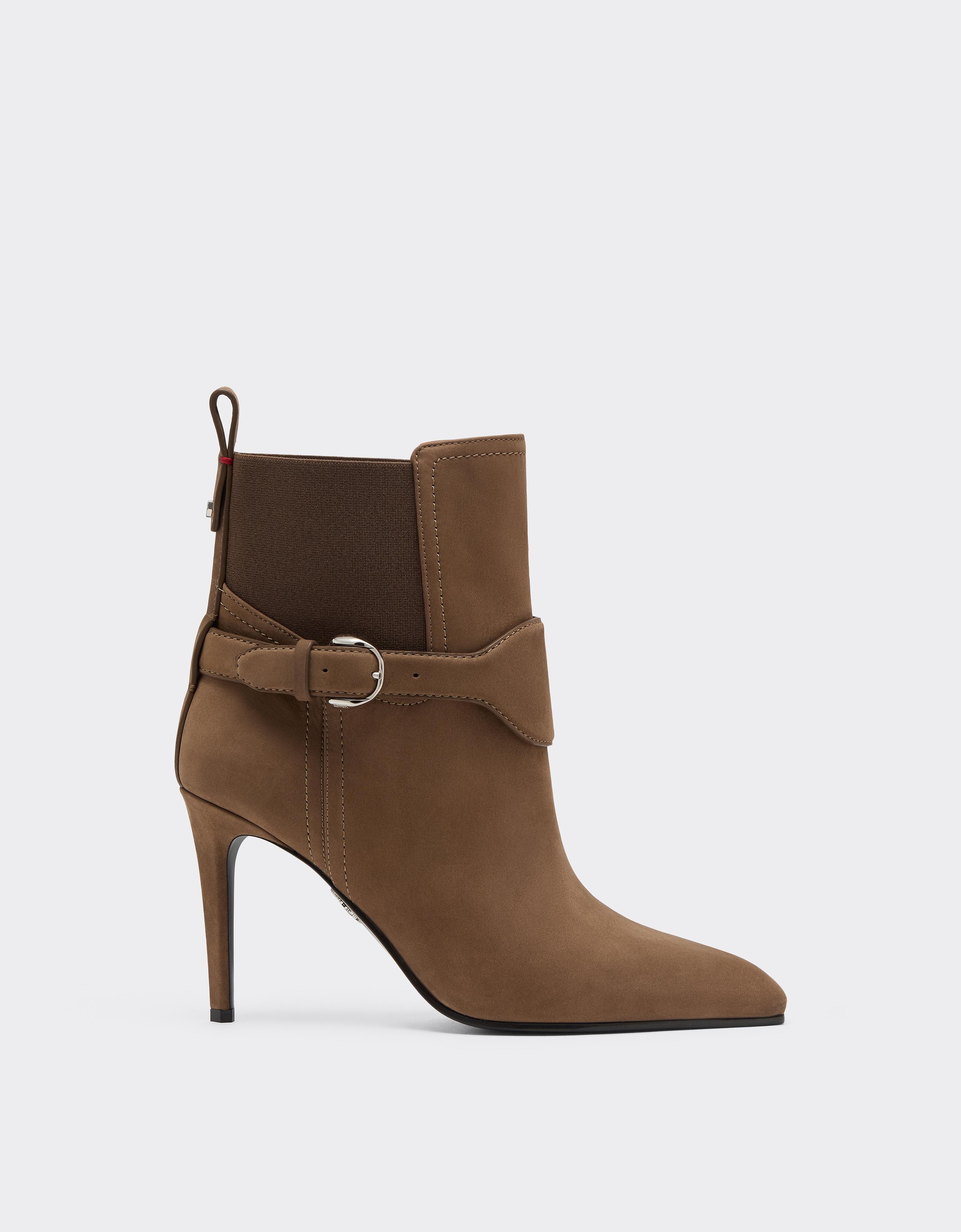 Ferrari Nubuck Ankle Boots With High Heel In Brown