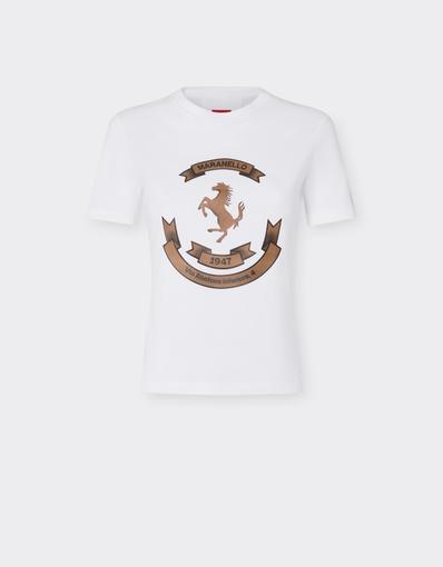 Cotton T-shirt with the Prancing Horse of Maranello