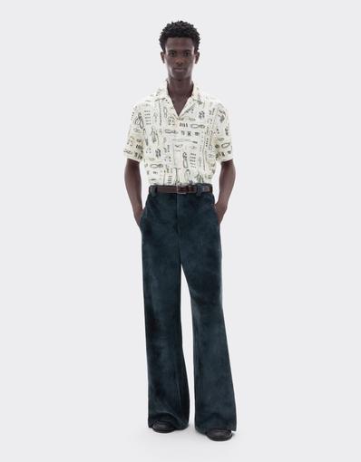 Silk Twill Bowling Shirt with Officina Print