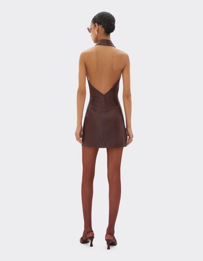 Leather Mini Dress with Halter Neck