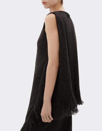 Midi dress in wool blend with fringing
