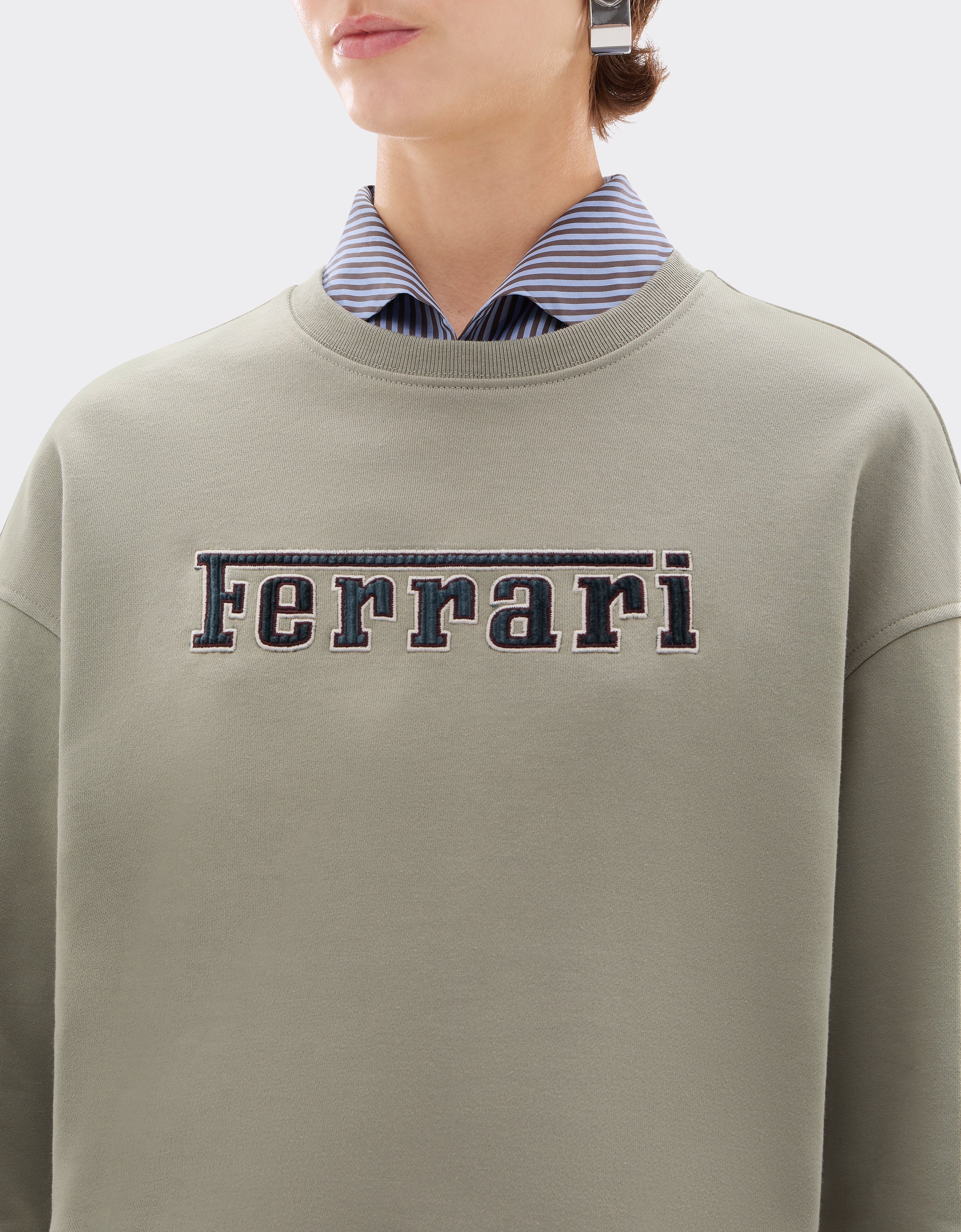 Cotton Crew-Neck Sweatshirt with Ferrari Logo