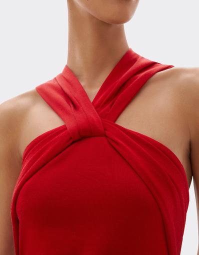 Halter-neck dress with asymmetrical hem