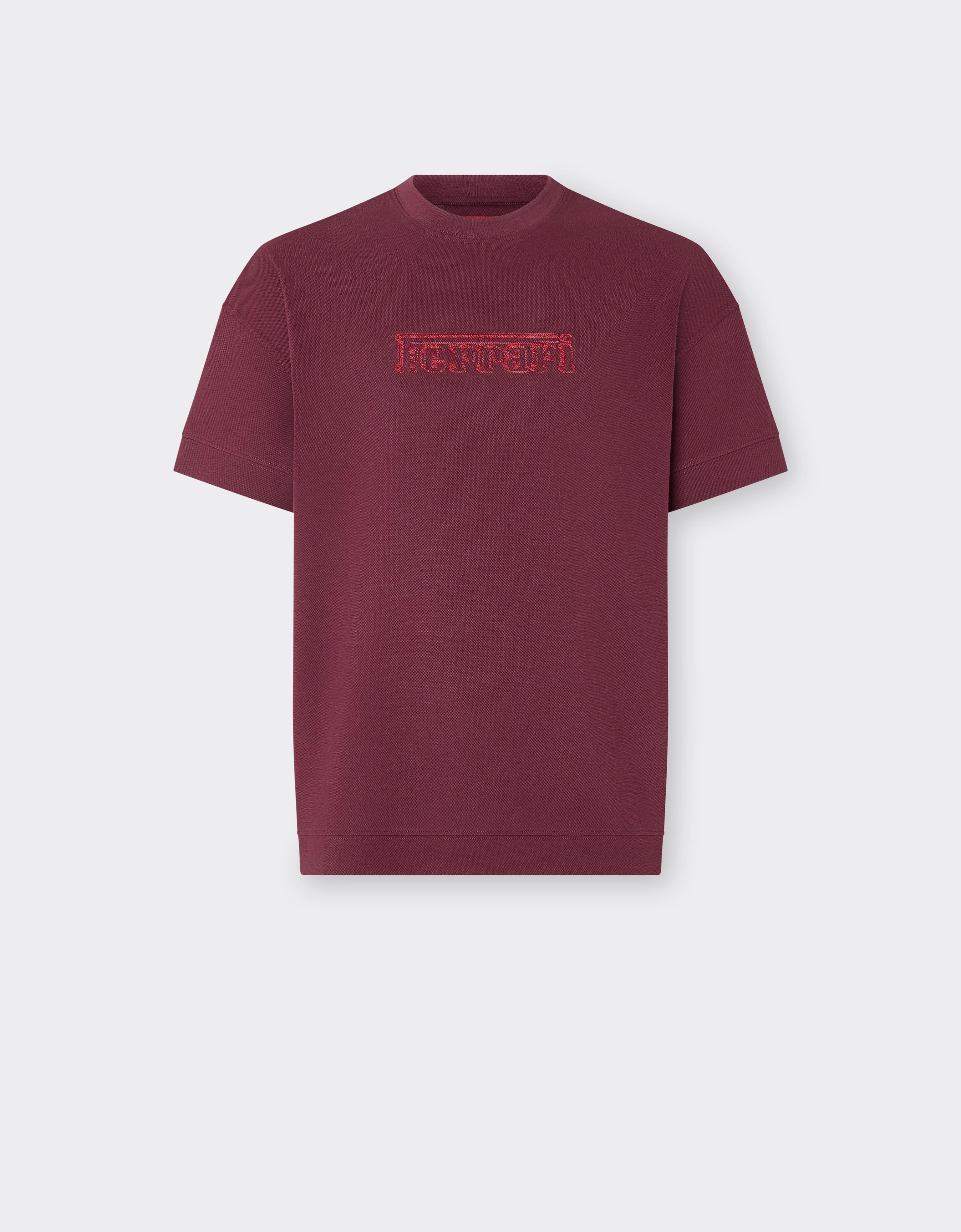 Cotton Piqué T-shirt with Ferrari Embroidery