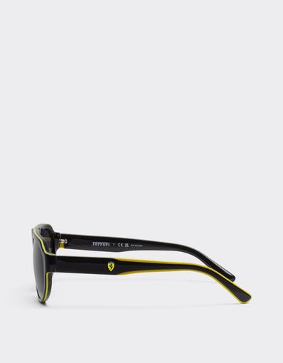 Scuderia Ferrari 0FZ6027 sunglasses in black and yellow acetate with dark grey lenses.