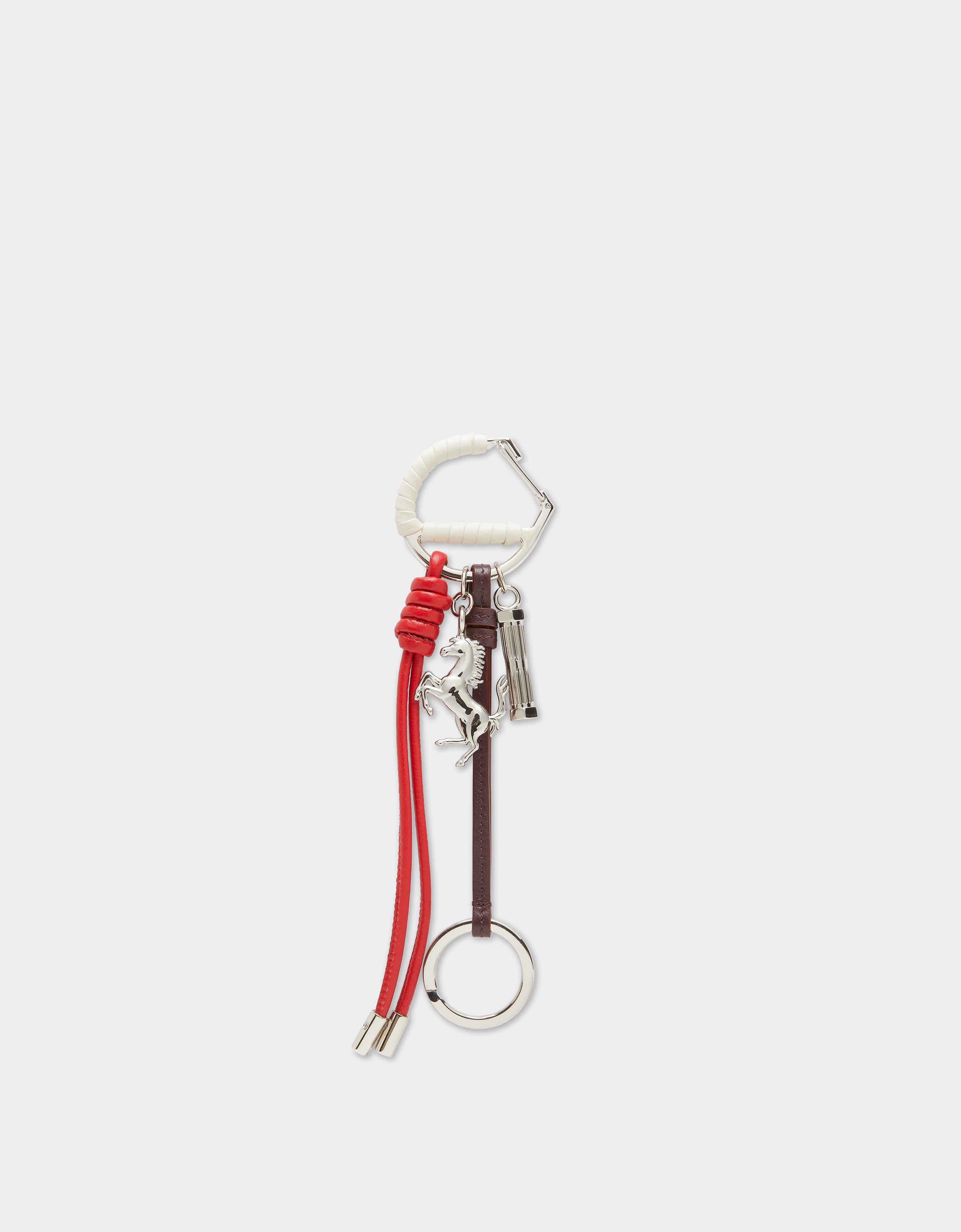 Ferrari Keyring With Prancing Horse And Lanyard In Brown
