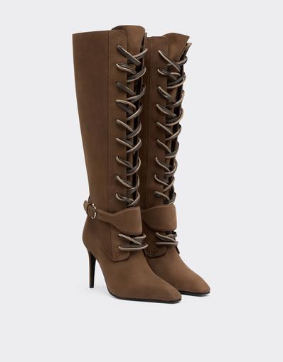 High-top nubuck boot with buckle