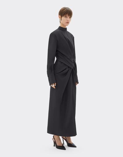 Long Satin Dress with Draping