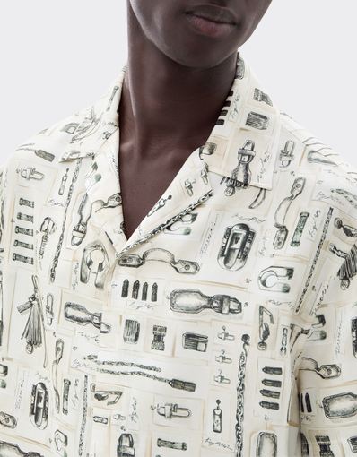 Silk Twill Bowling Shirt with Officina Print