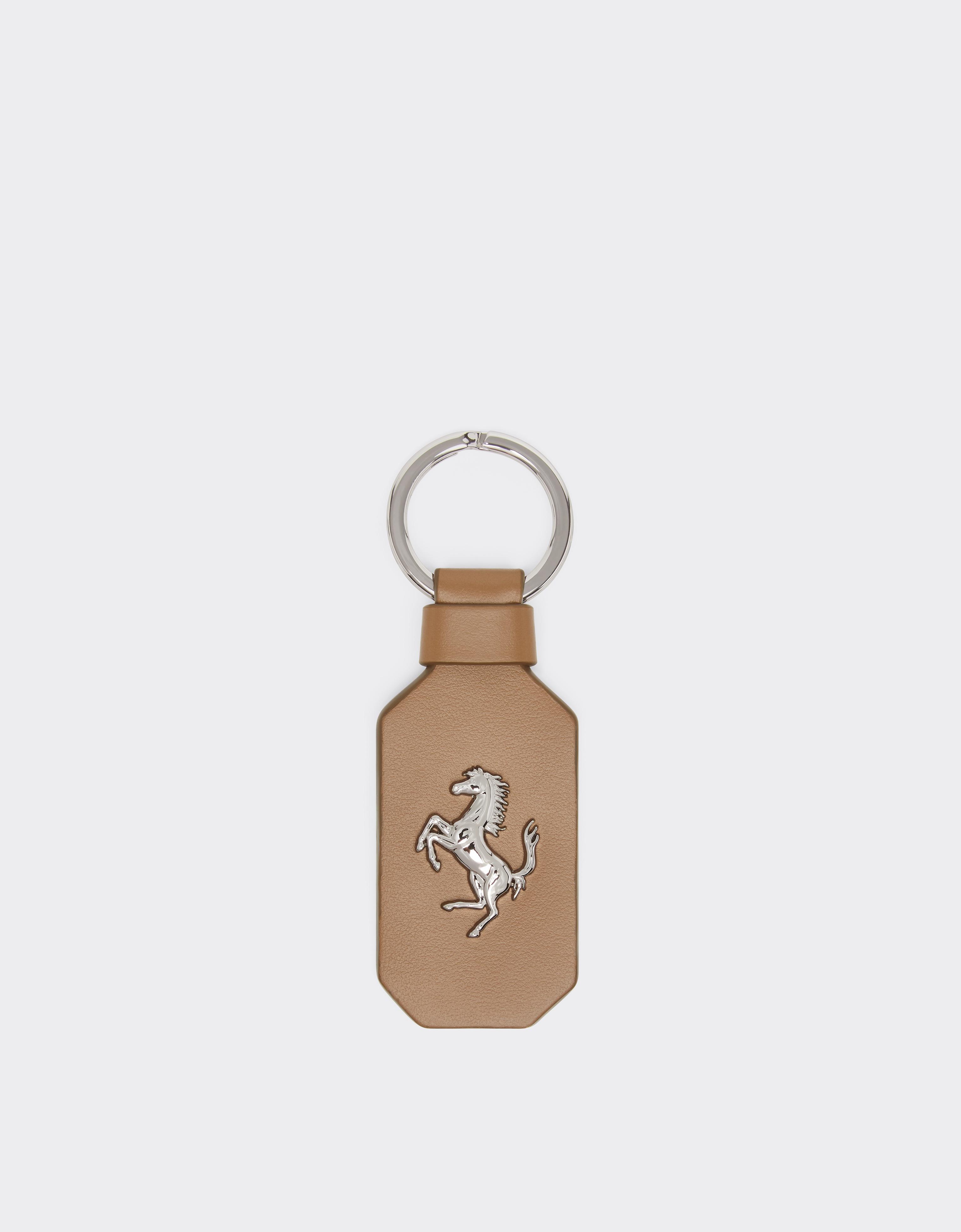 Ferrari Leather Keyring With Prancing Horse In Brown