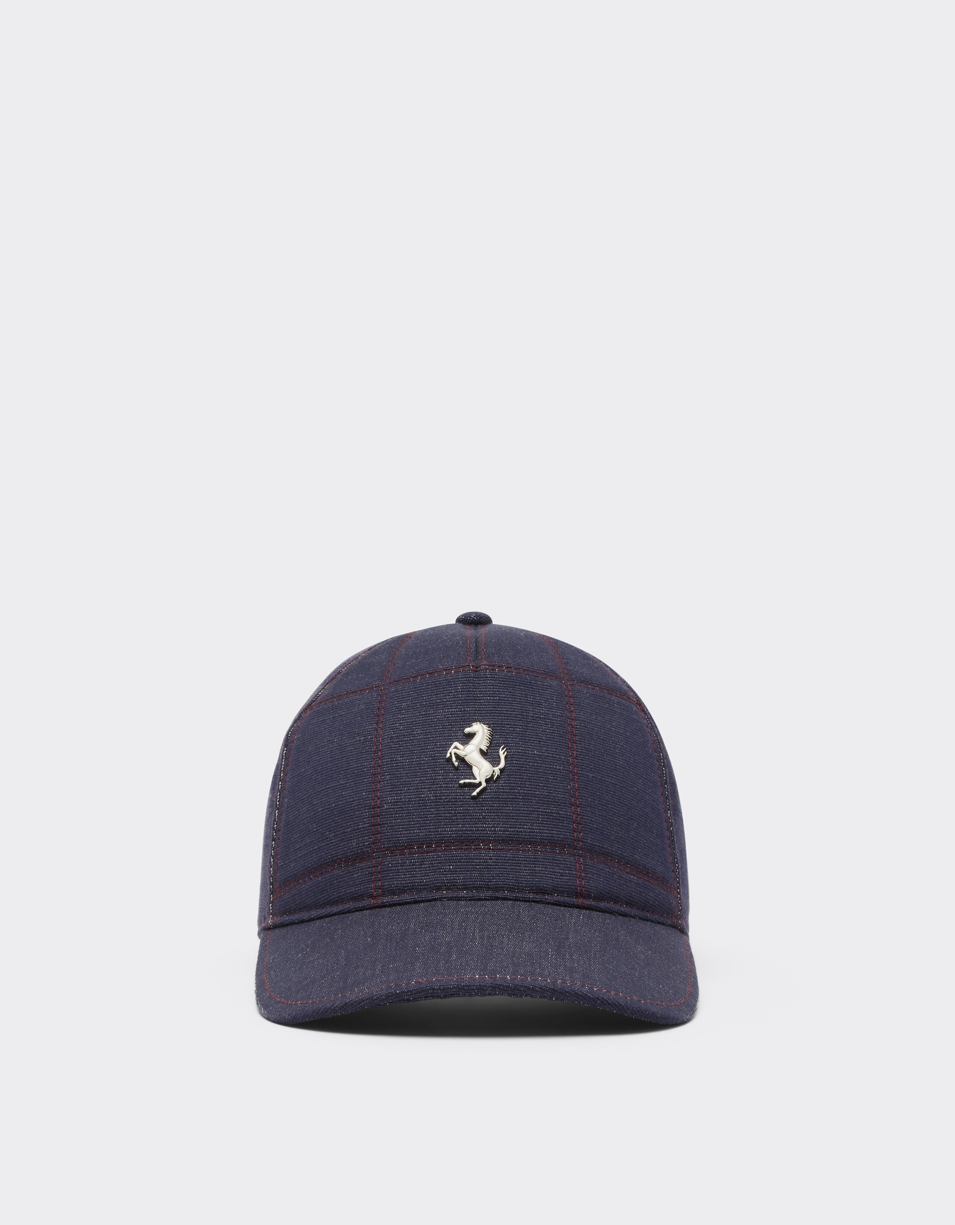 Ferrari Denim Baseball Cap With 7x7 Check In Blue