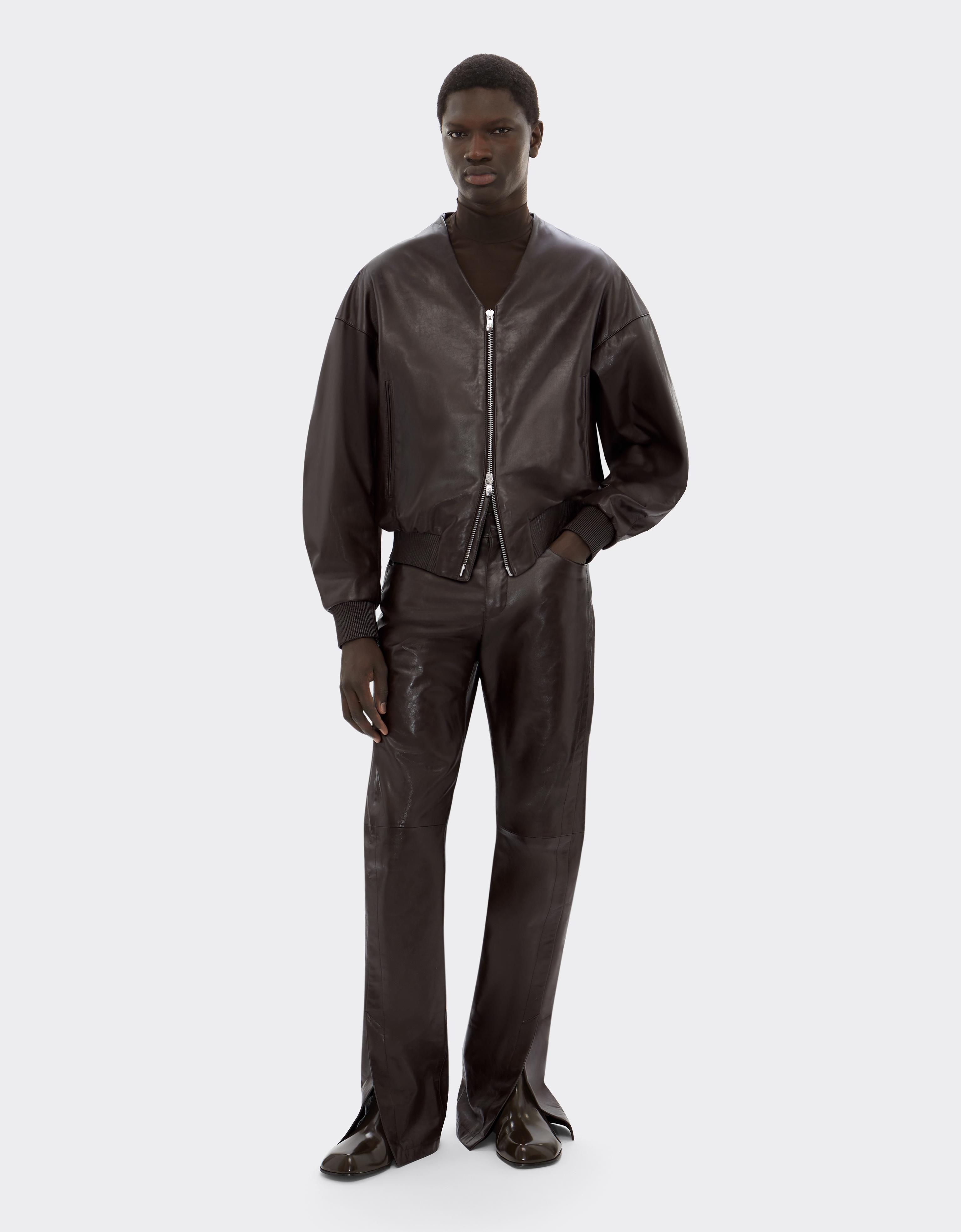 Leather Bomber Jacket with V-Neck