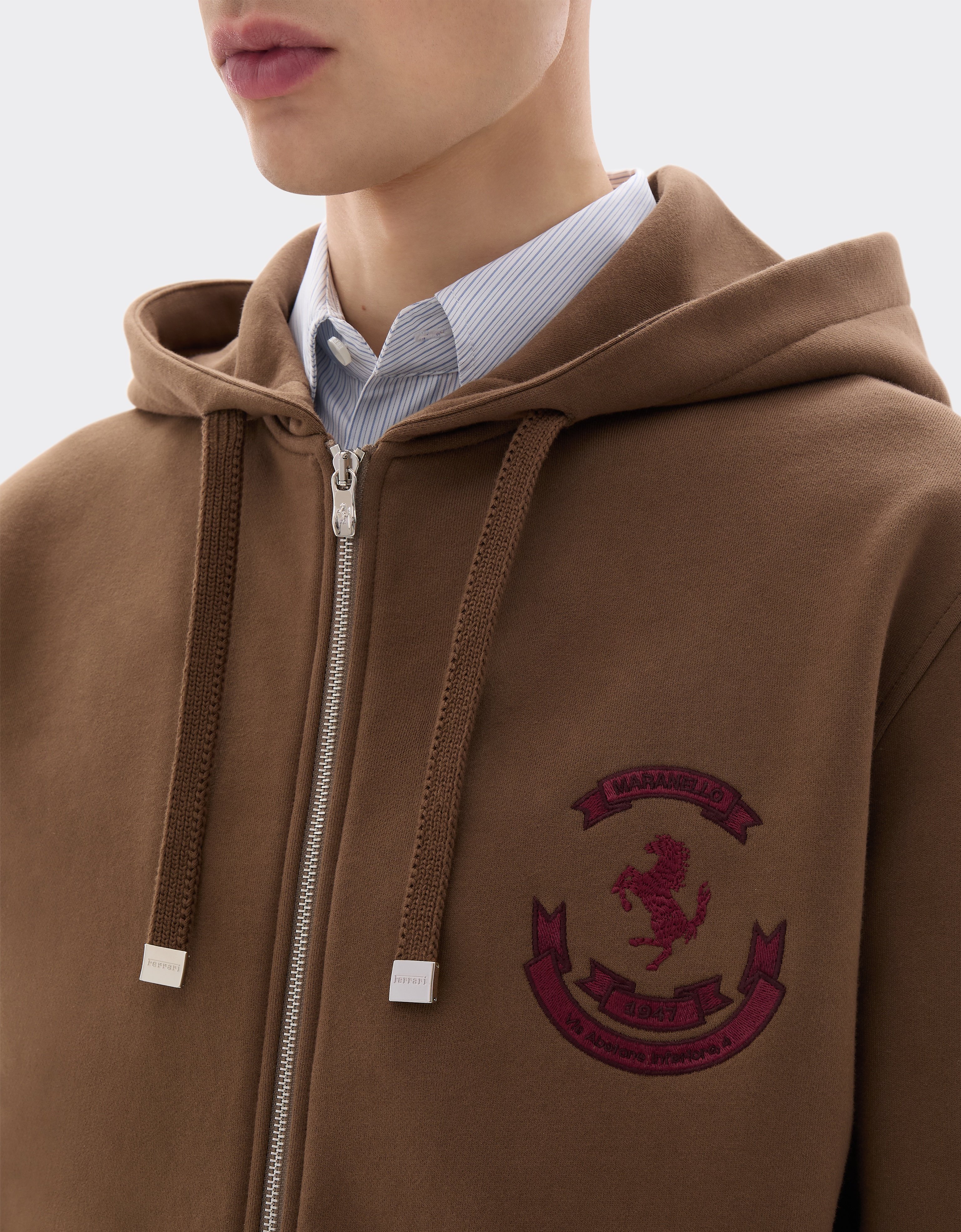 Cotton Hooded Sweatshirt with Prancing Horse