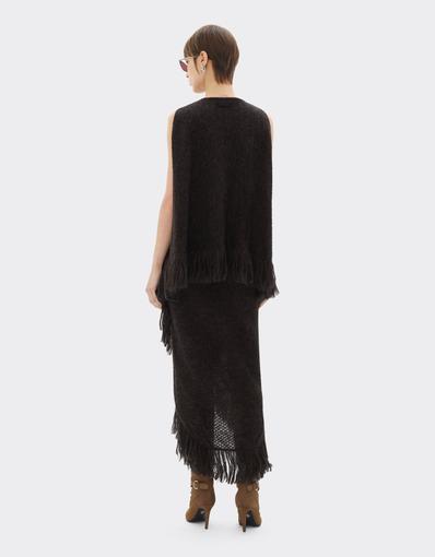 Midi dress in wool blend with fringing