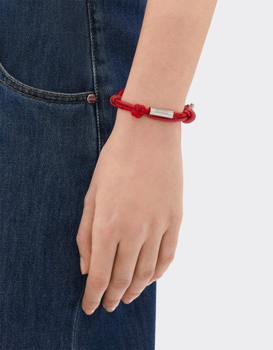 Knotted leather and cord bracelet