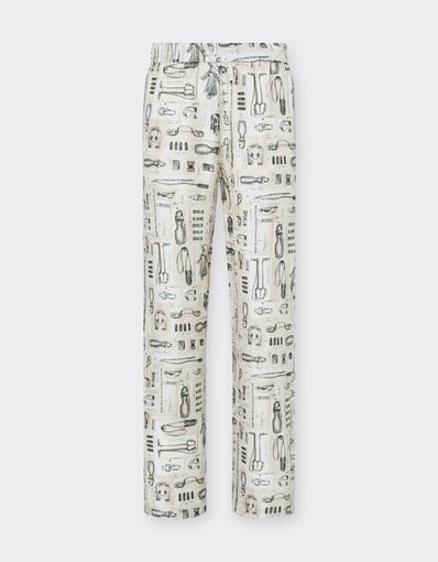 Silk Twill Trousers with Officina Print