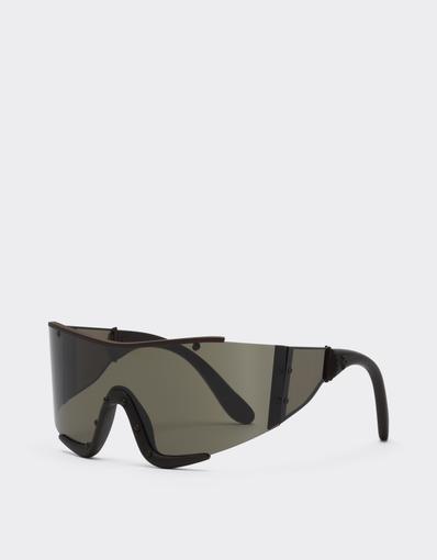 Lunettes de soleil Ferrari en métal et cuir marron avec monture marron
