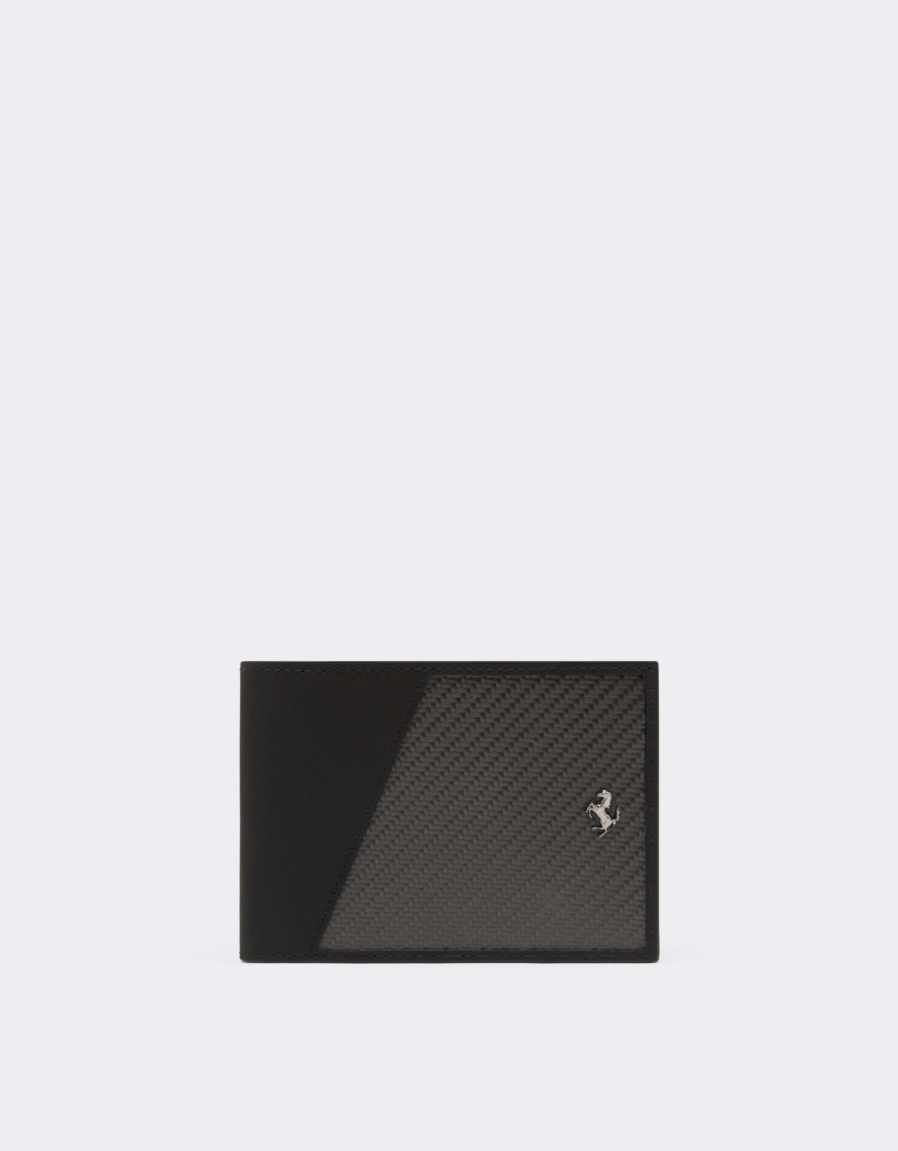 Ferrari Horizontal Leather And Carbon Fiber Wallet In Black