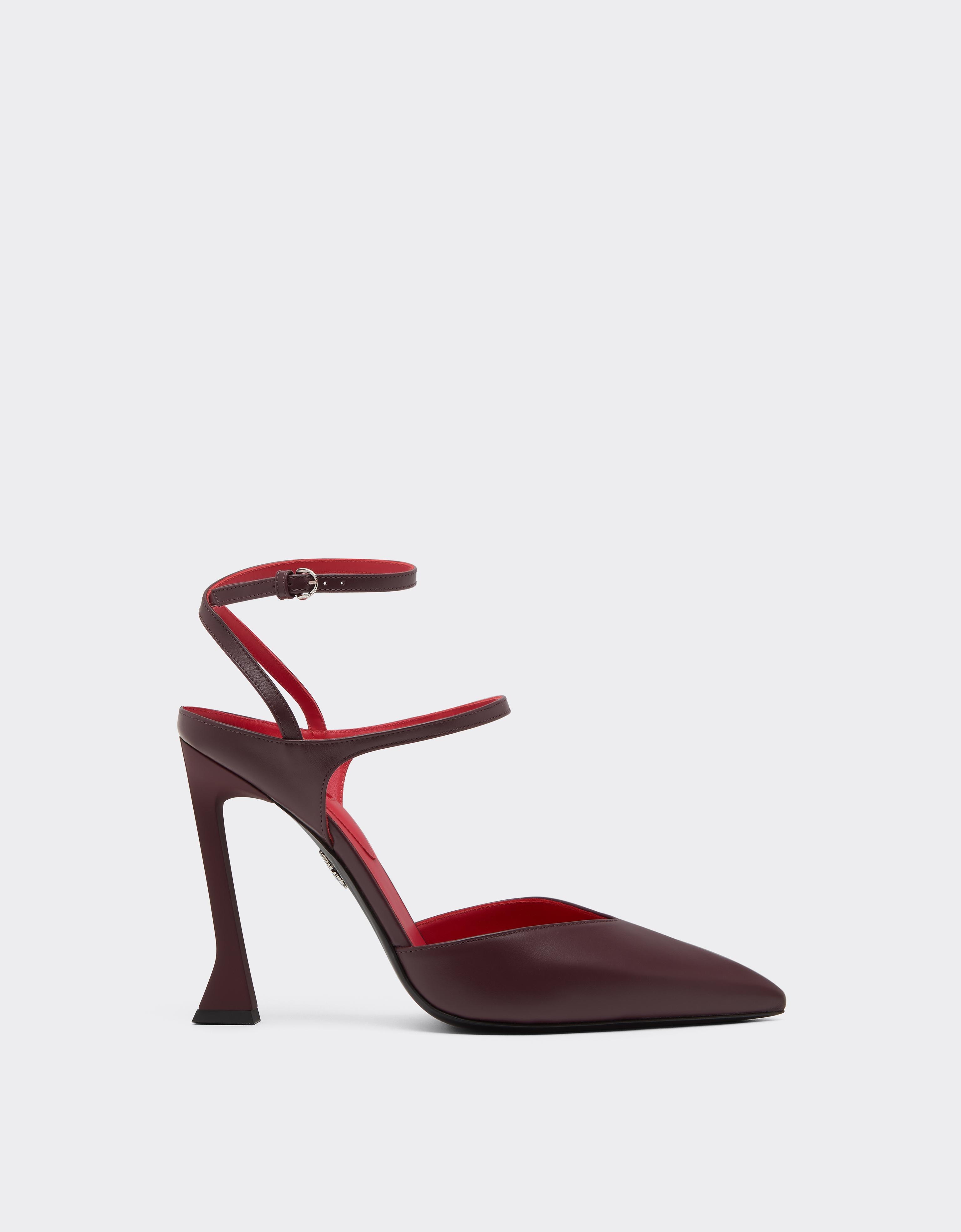 Ferrari Semi-matt Leather Slingback With High Heel In Brown