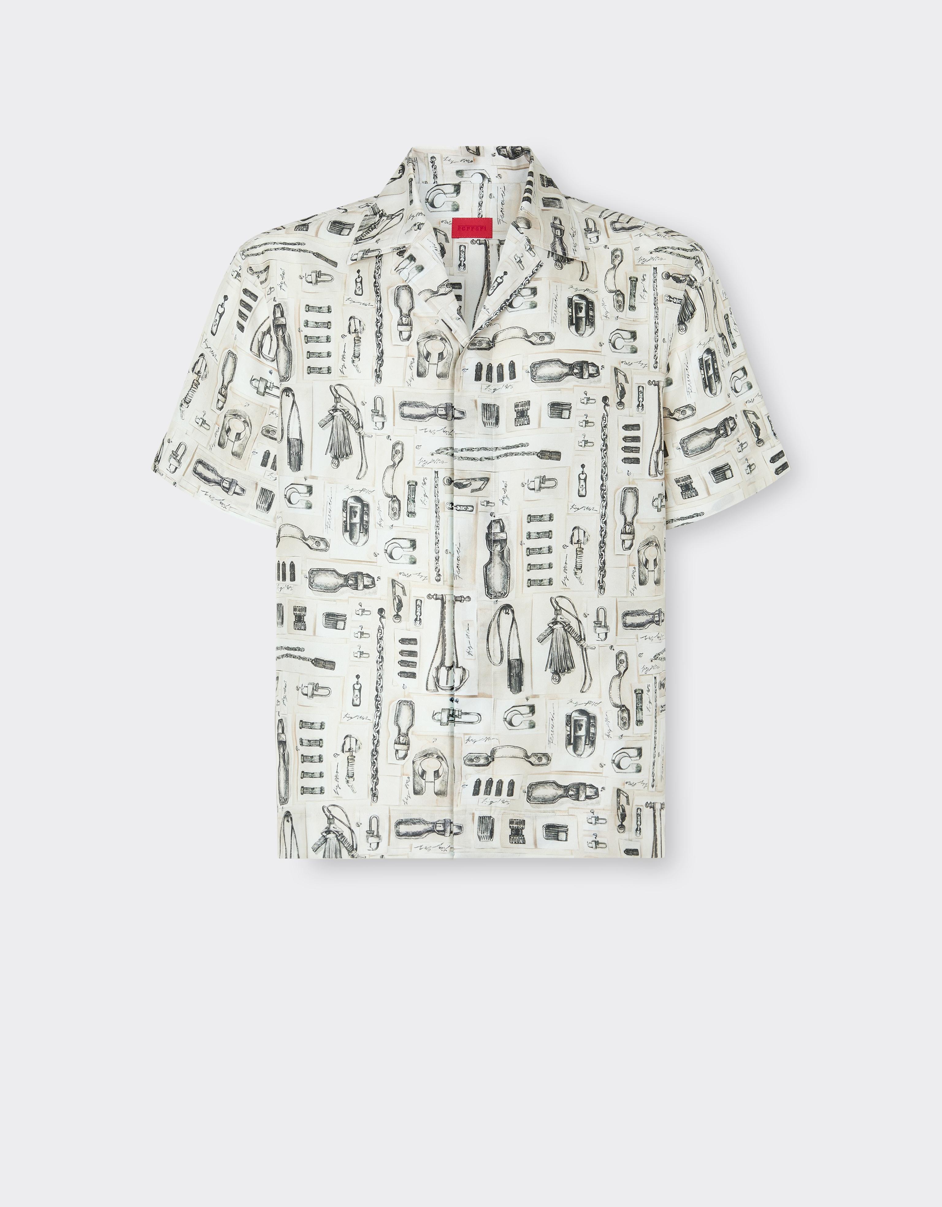 Silk Twill Bowling Shirt with Officina Print