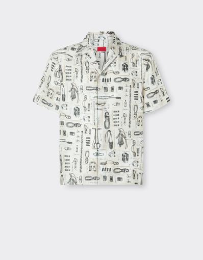 Silk Twill Bowling Shirt with Officina Print
