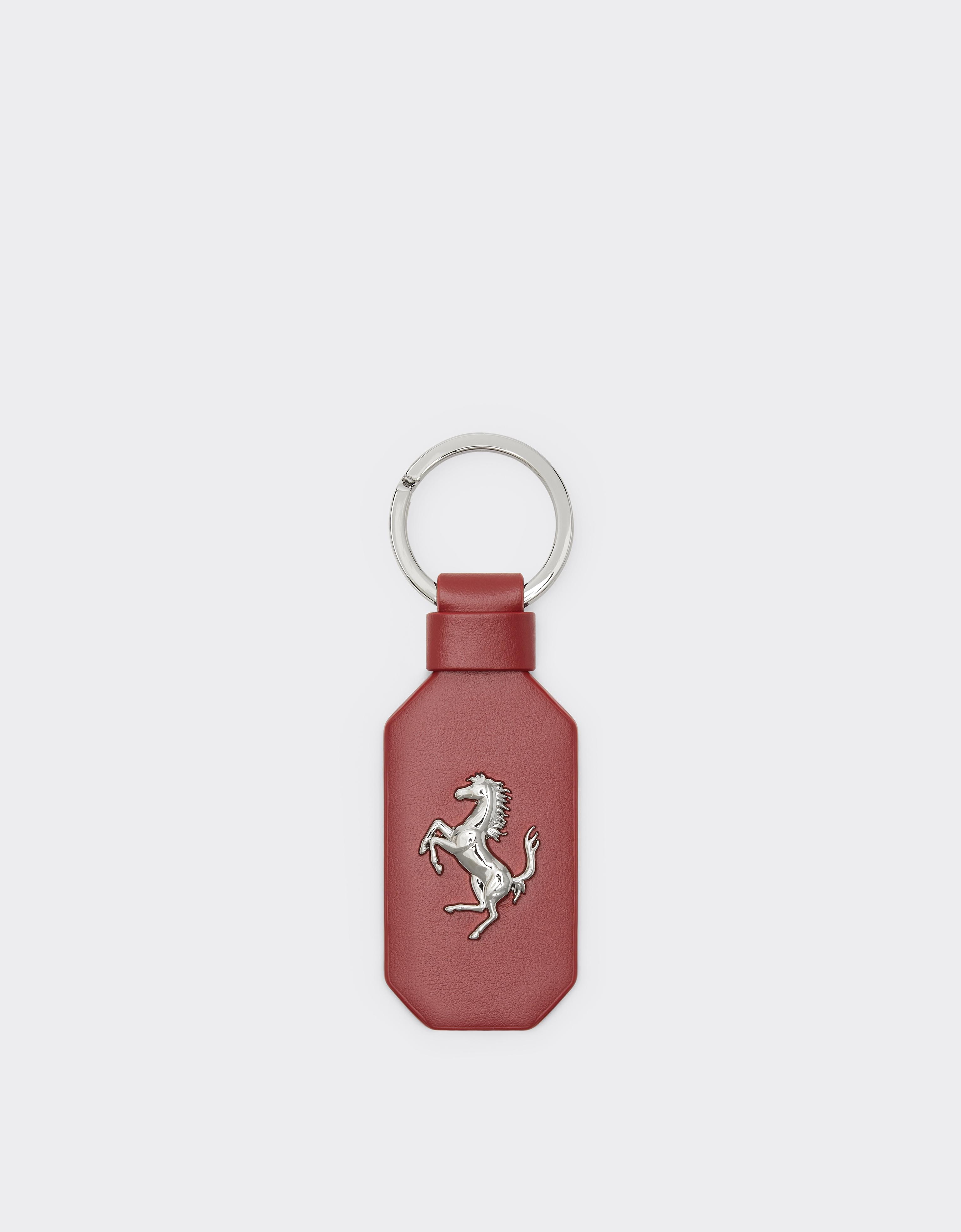 Ferrari Leather Keyring With Prancing Horse In Red