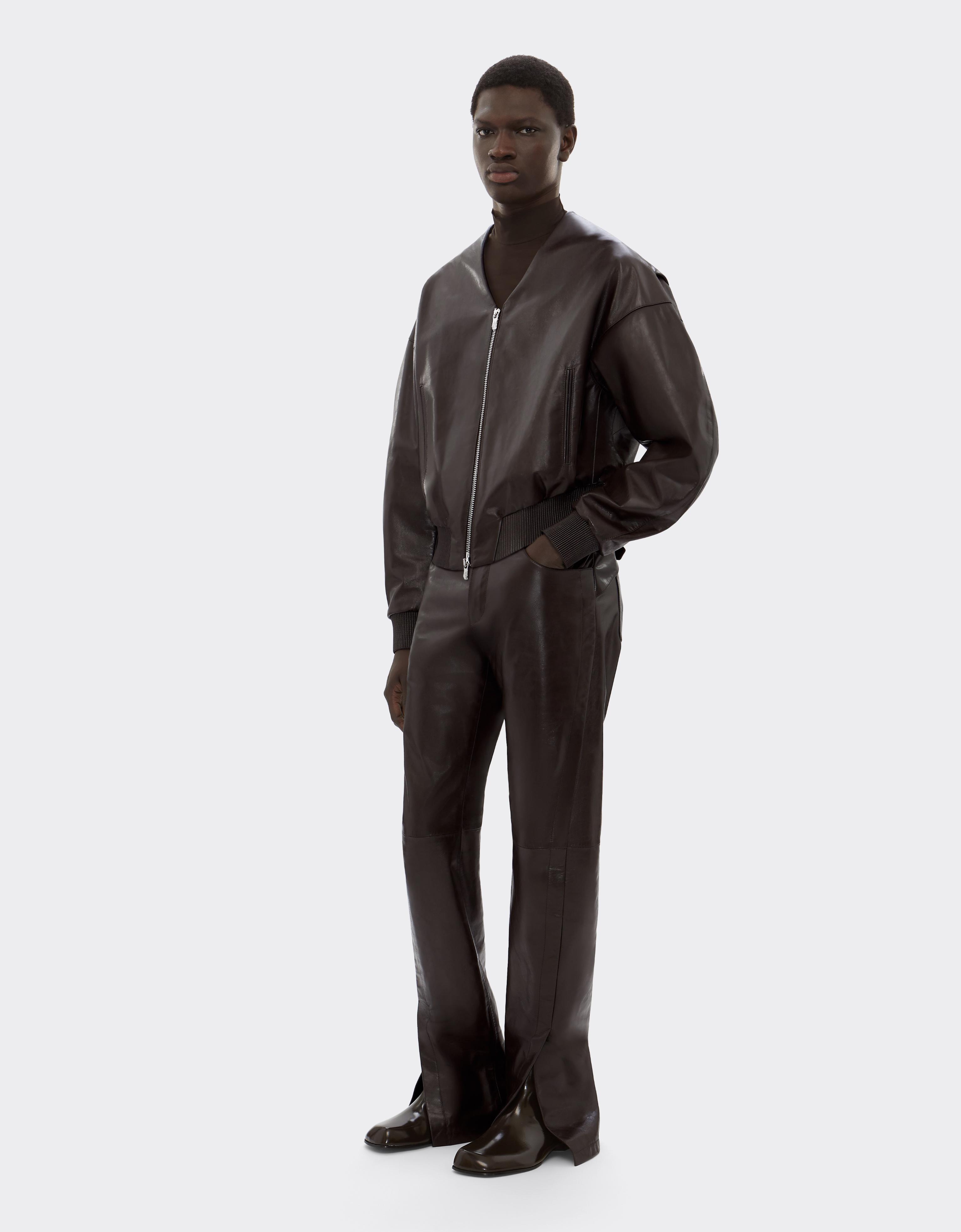 Leather Bomber Jacket with V-Neck