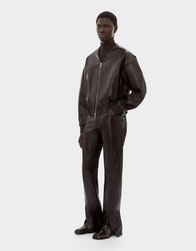 Leather Bomber Jacket with V-Neck