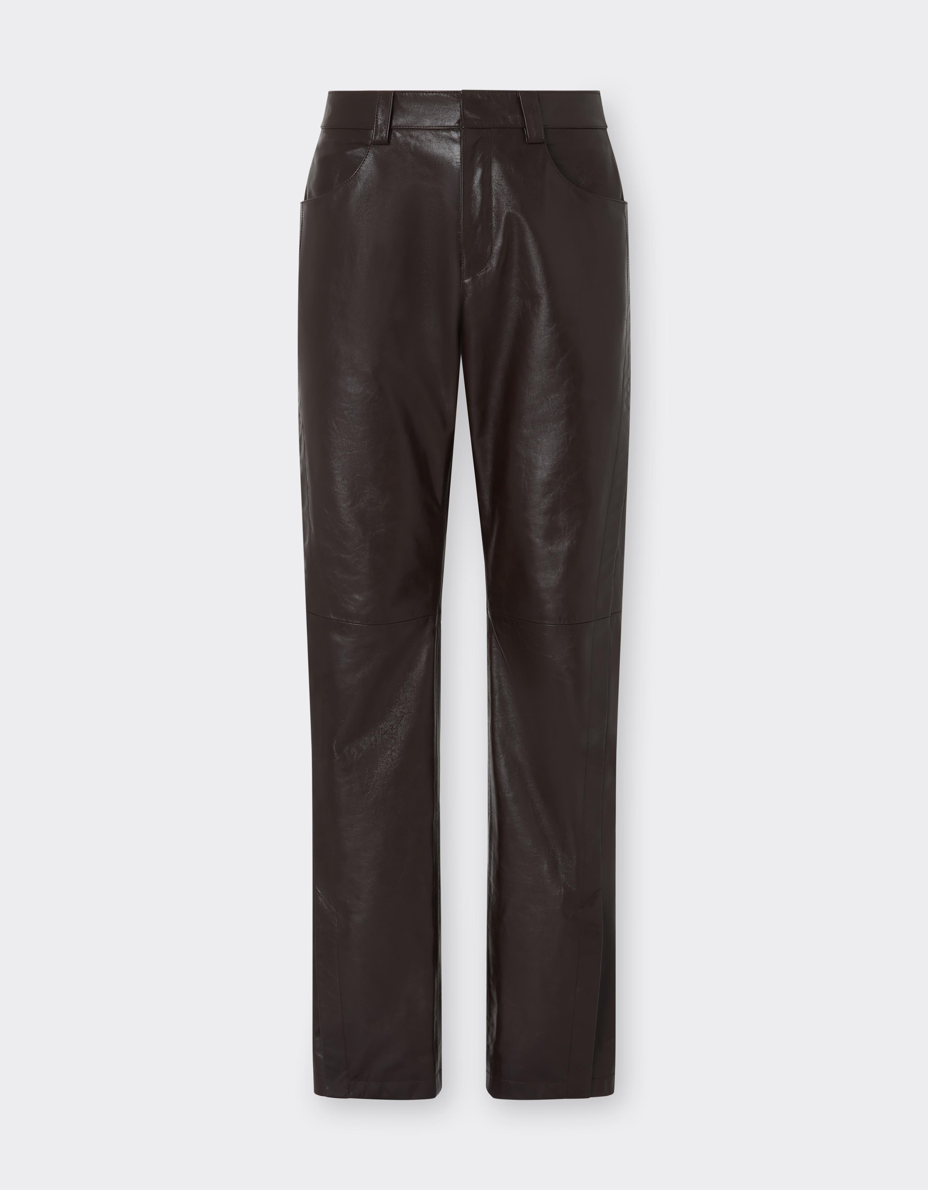 Glossy Leather Trousers with Slit