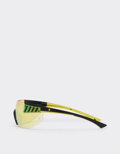 Scuderia Ferrari black goggle-style sunglasses with yellow lenses