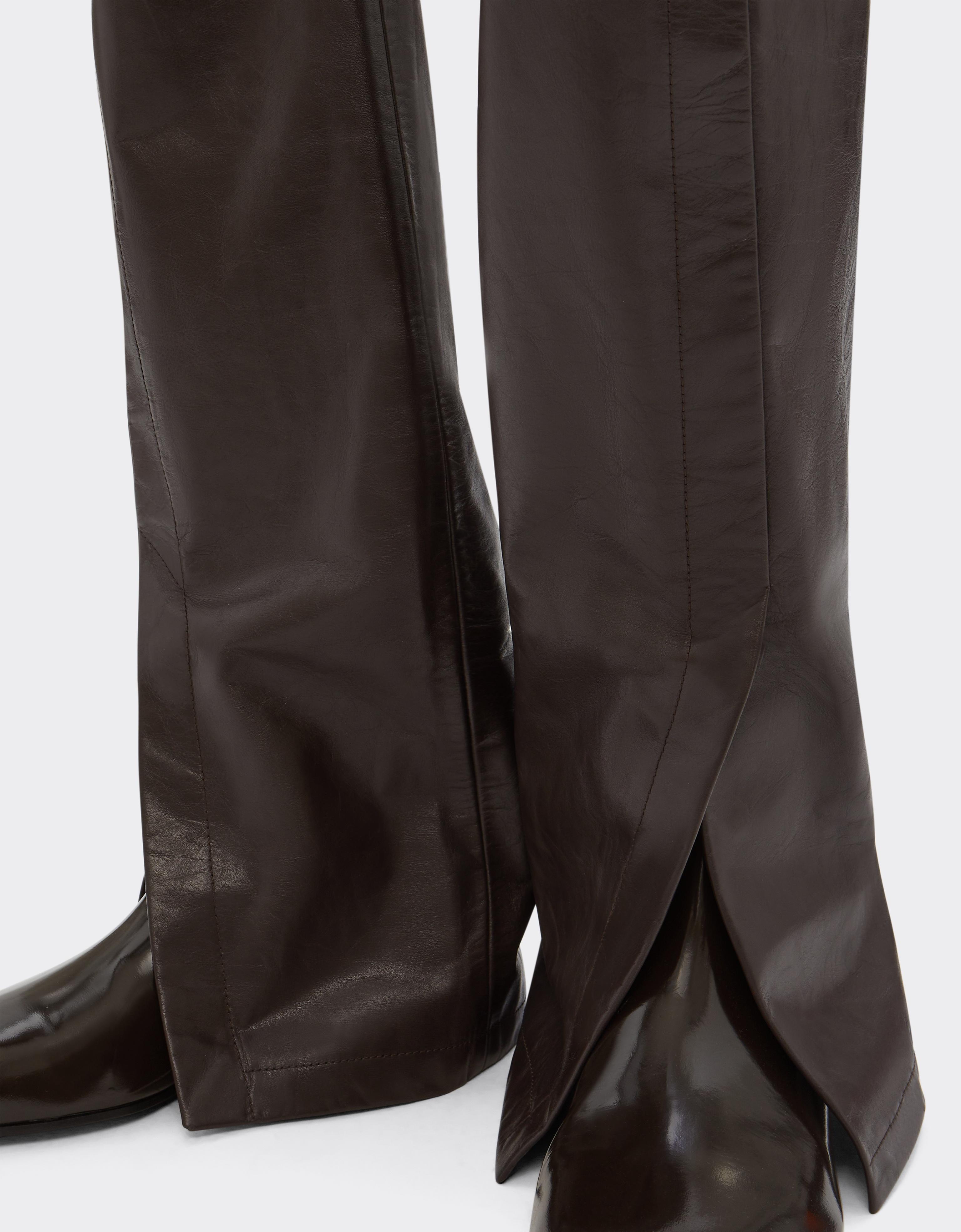 Glossy Leather Trousers with Slit