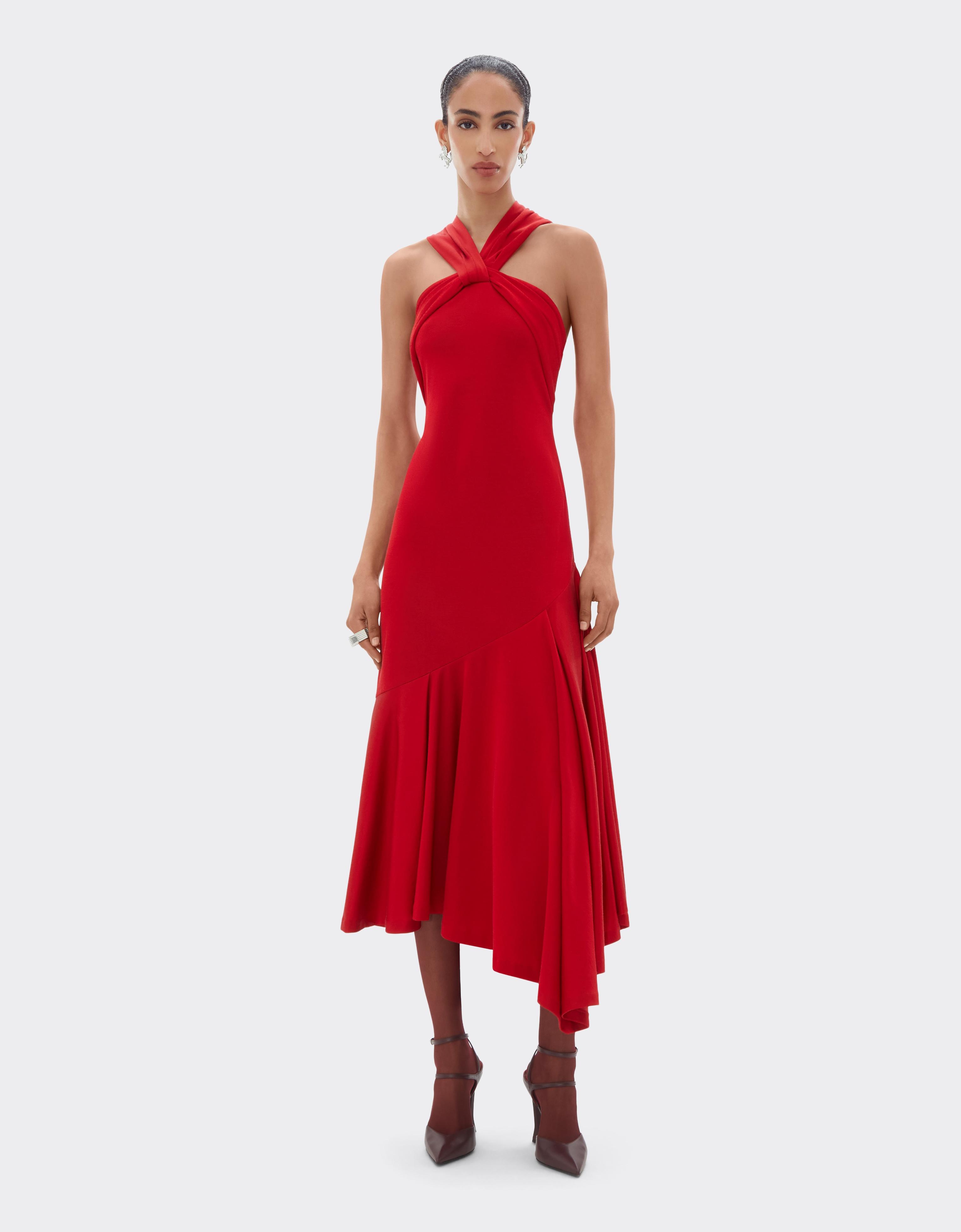Halter-neck dress with asymmetrical hem