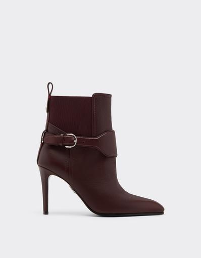 Garnet Leather Ankle Boots with High Heel