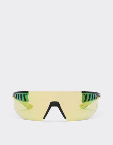 Scuderia Ferrari black goggle-style sunglasses with yellow lenses