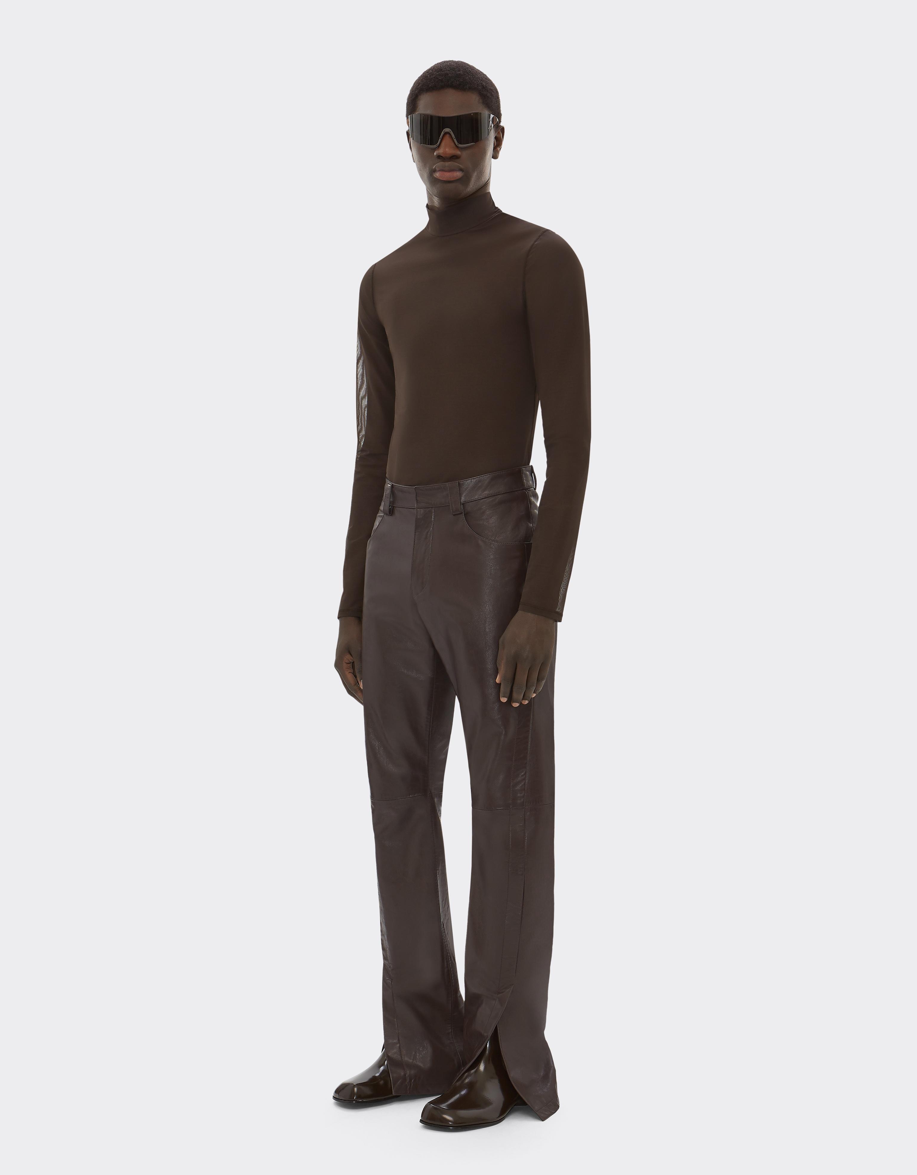 Glossy Leather Trousers with Slit