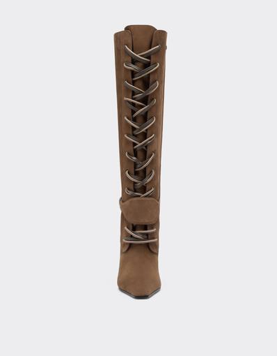 High-top nubuck boot with buckle