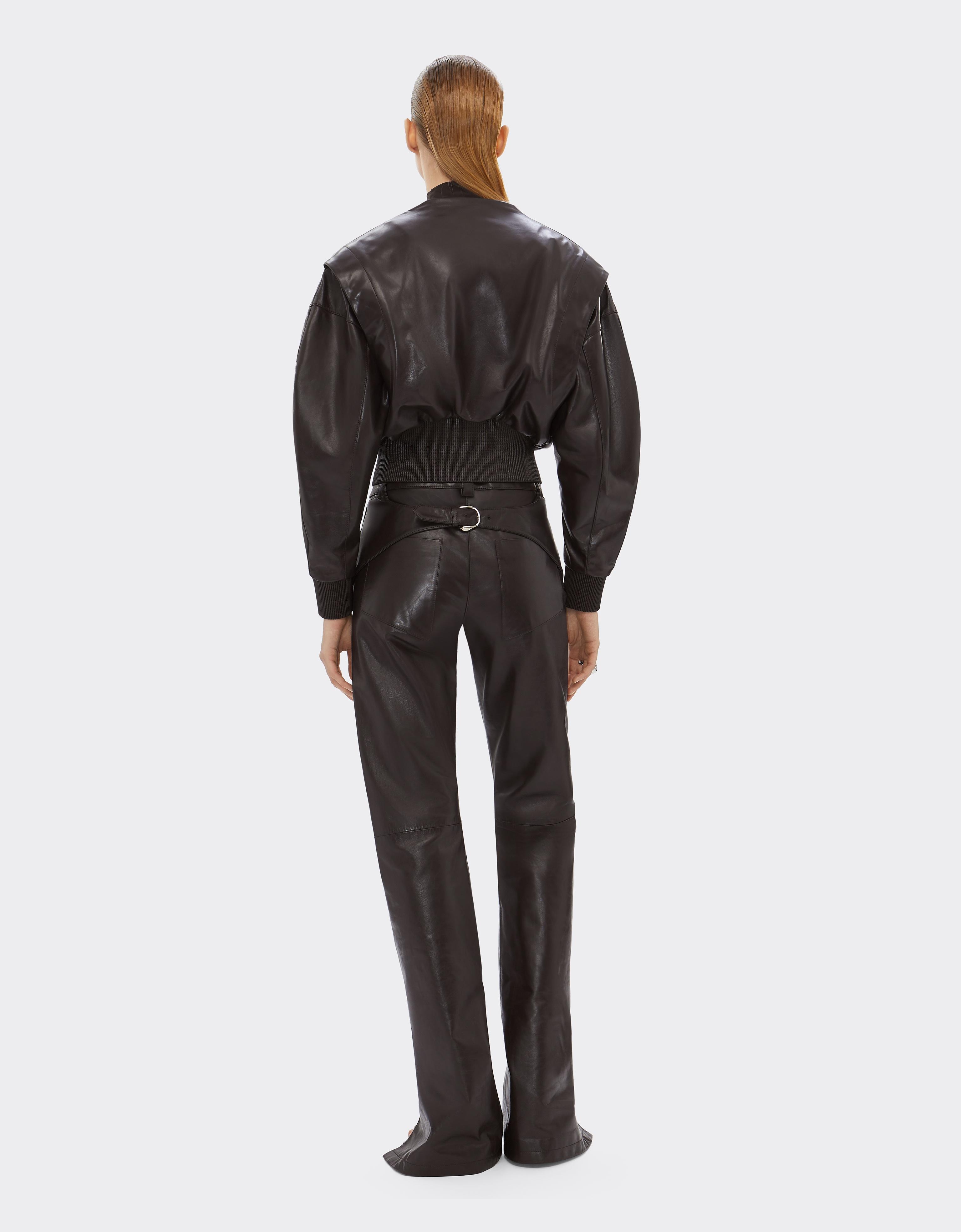 Glossy Leather Bomber Jacket with V-neck