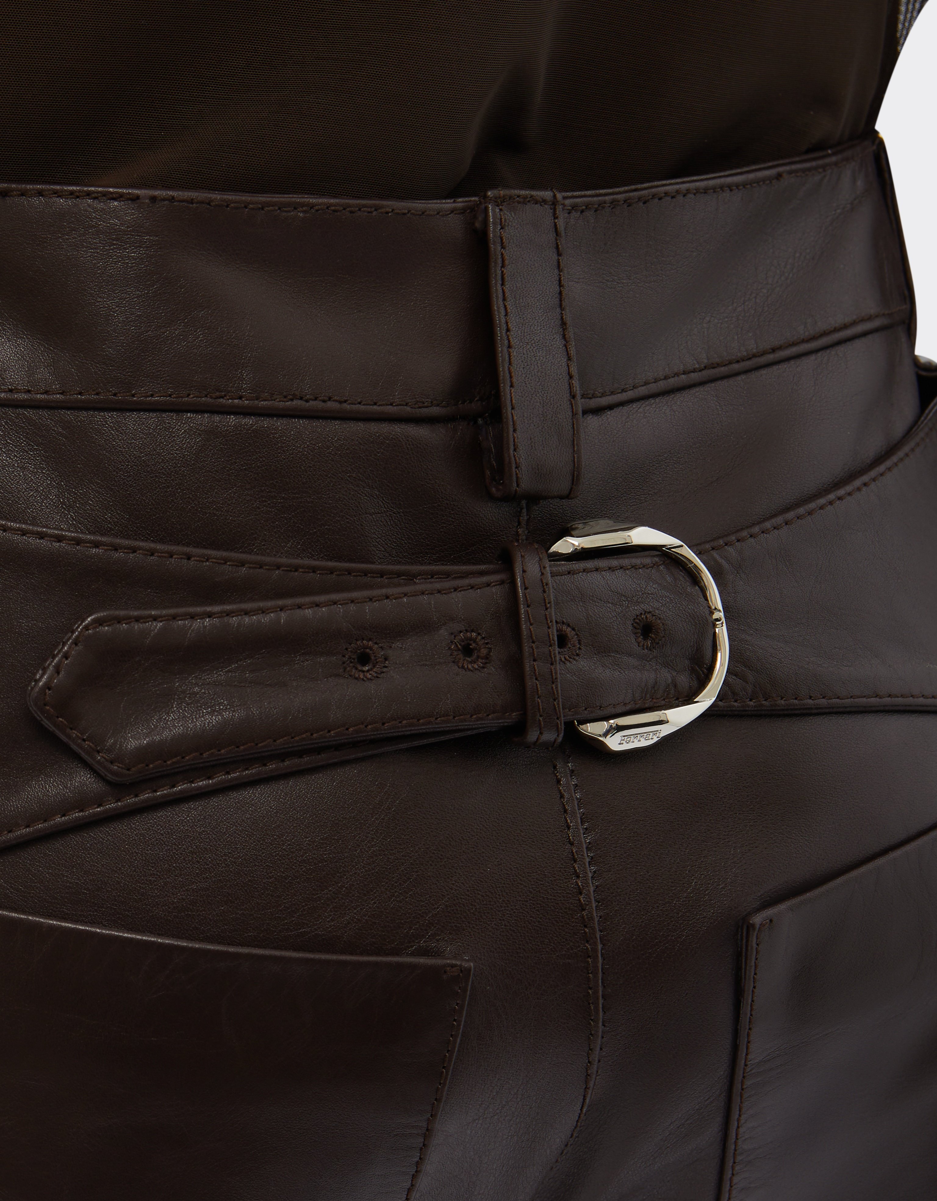 Glossy Leather Trousers with Slit