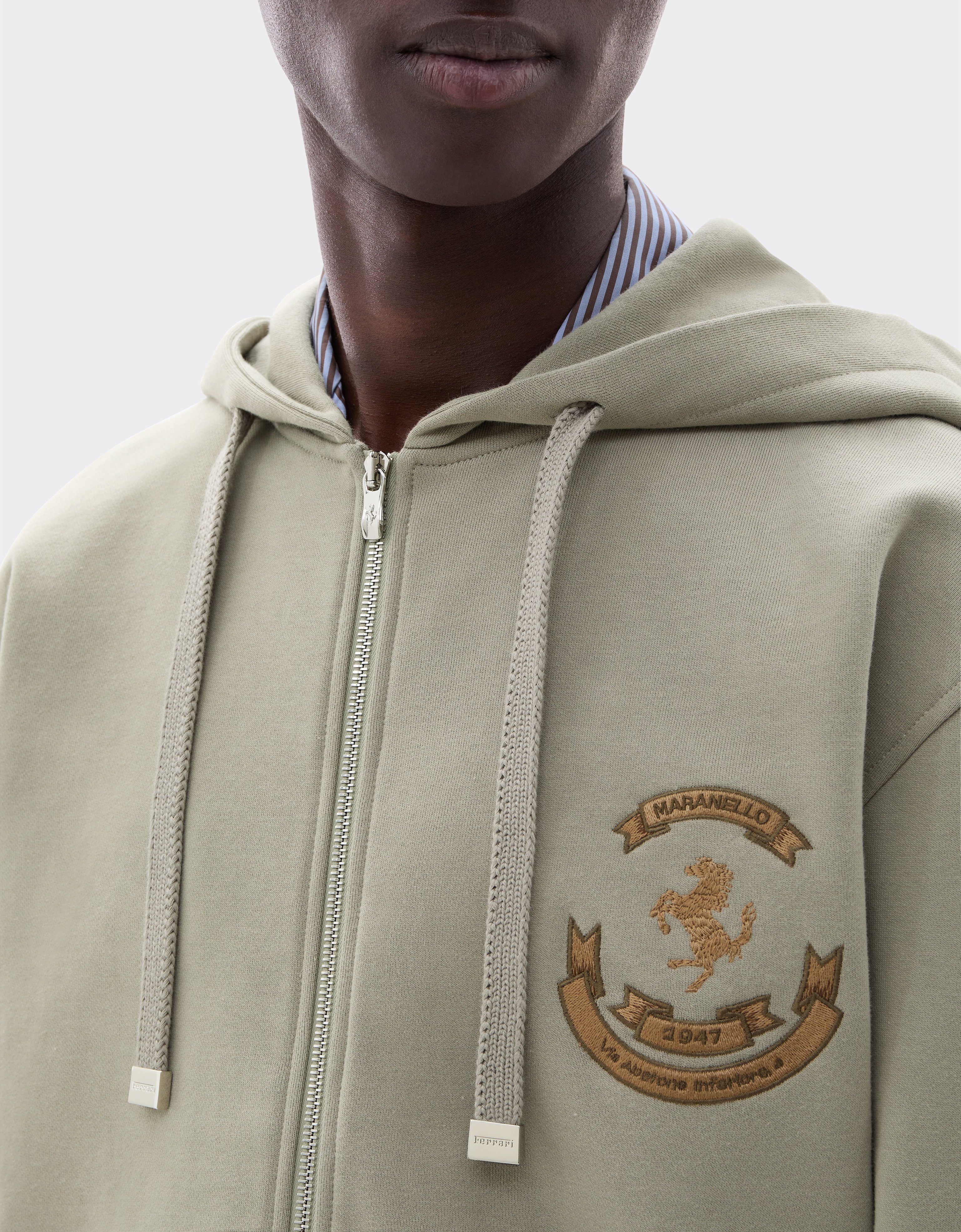 Cotton Hooded Sweatshirt with Prancing Horse