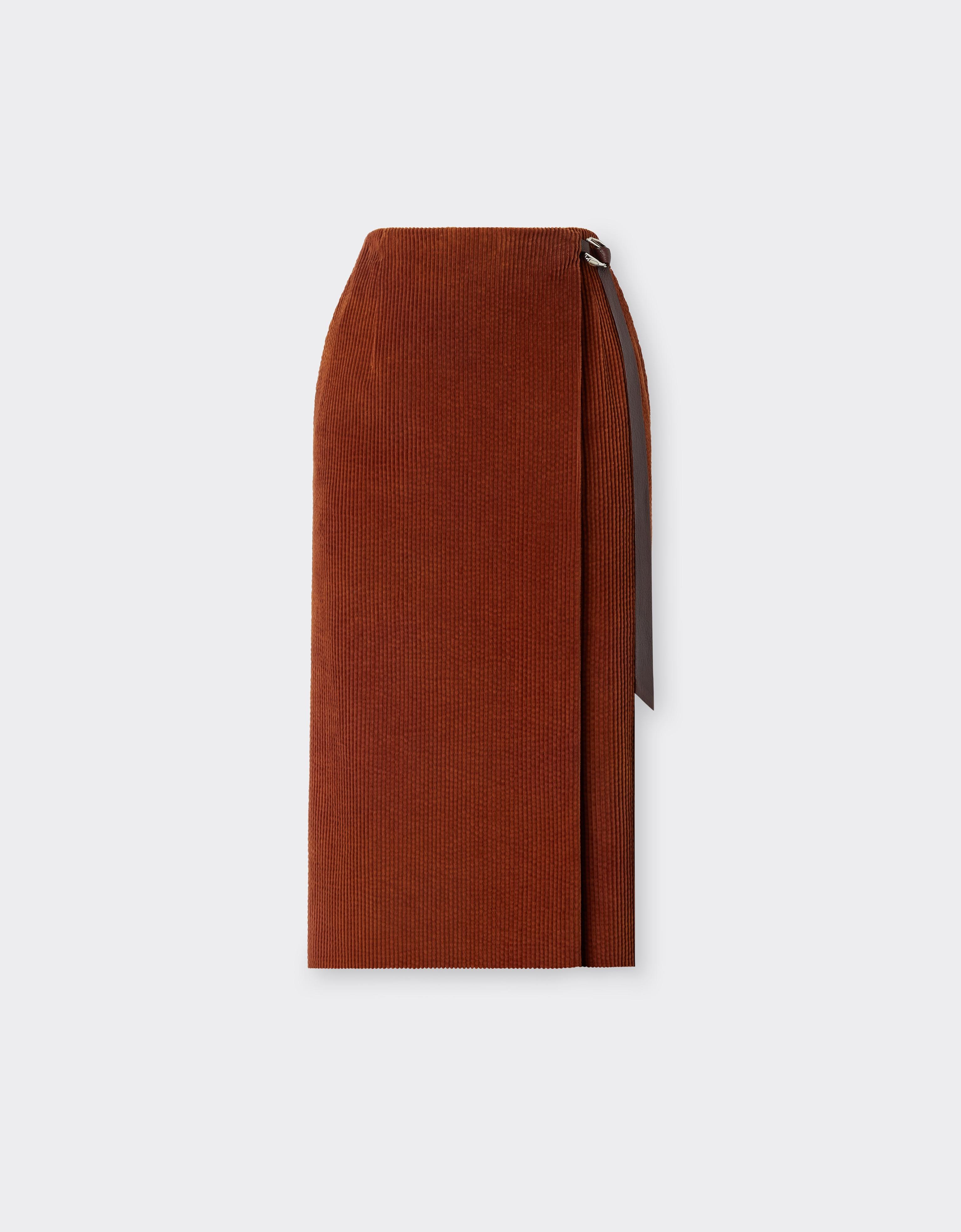 Ferrari Long Ribbed Velvet Skirt In Terra Bruciata