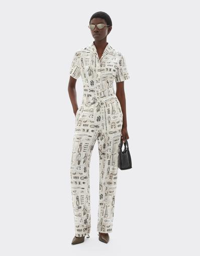 Silk Twill Trousers with Officina Print